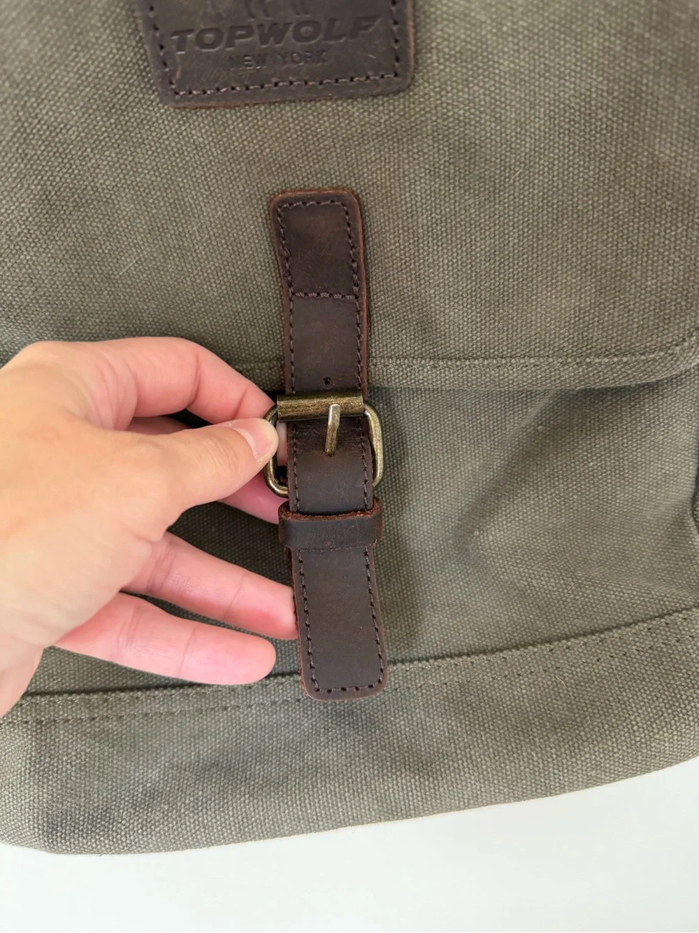 TOPWOLF Faded Olive Green Canvas Satchel Messenger Crossbody Bag